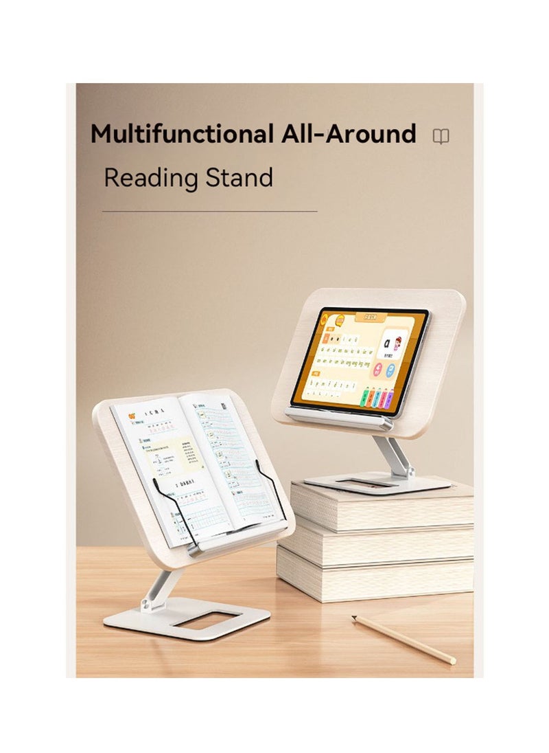 Arabest - Wooden Desktop Reading Writing Book Stand, Aluminum Base, Height and Angle Adjustable for Holding Cookbook, Recipe, Small Large Thick Heavy Books, Foldable and Portable - Image 1