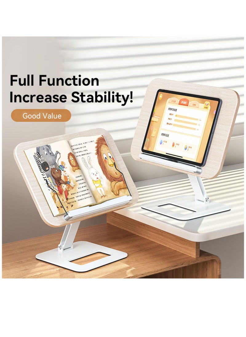 Arabest - Wooden Desktop Reading Writing Book Stand, Aluminum Base, Height and Angle Adjustable for Holding Cookbook, Recipe, Small Large Thick Heavy Books, Foldable and Portable - Image 1