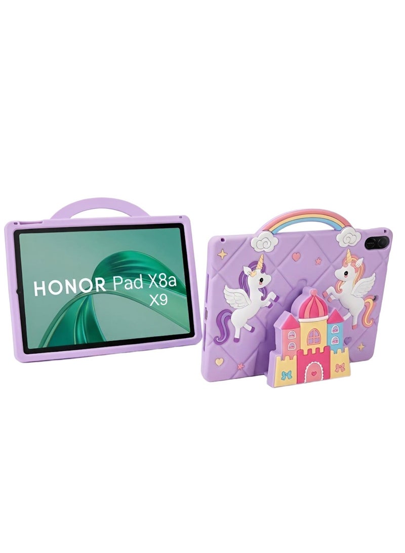 Cartoon Unicorn Protective Case for HONOR Pad X8a/X9 11-Inch 2024 Ultra-Thin Soft Silicone Shell Ultra Slim Lightweight Protective Cover with Shoulder Strap adjustable Stand & Handle, Drop Protection, Cute Cartoon/Kawaii Unicorn Cover for Kids Girls, Cute Unicorn purple - Image 3