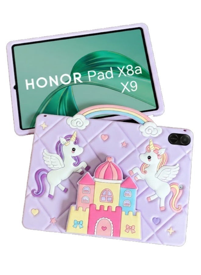 Cartoon Unicorn Protective Case for HONOR Pad X8a/X9 11-Inch 2024 Ultra-Thin Soft Silicone Shell Ultra Slim Lightweight Protective Cover with Shoulder Strap adjustable Stand & Handle, Drop Protection, Cute Cartoon/Kawaii Unicorn Cover for Kids Girls, Cute Unicorn purple - Image 4