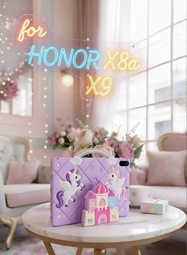Cartoon Unicorn Protective Case for HONOR Pad X8a/X9 11-Inch 2024 Ultra-Thin Soft Silicone Shell Ultra Slim Lightweight Protective Cover with Shoulder Strap adjustable Stand & Handle, Drop Protection, Cute Cartoon/Kawaii Unicorn Cover for Kids Girls, Cute Unicorn purple - Image 1