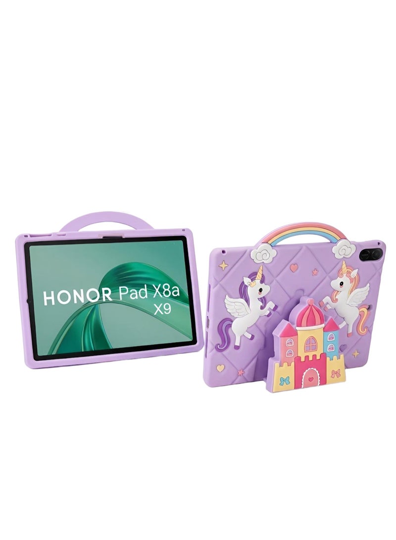 حافظة واقية كرتونية على شكل وحيد القرن لهاتف HONOR Pad X8a/X9 مقاس 11 بوصة 2024 غلاف سيليكون ناعم فائق النحافة غطاء واقي خفيف الوزن للغاية مع حزام كتف قابل للتعديل وحامل ومقبض، حماية ضد السقوط، غطاء كرتوني لطيف/كوايي على شكل وحيد القرن للأطفال والفتيات، وحيد القرن لطيف باللون الأرجواني - Image 3
