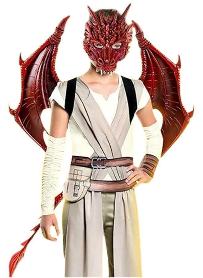 VUCATIN 3PCS Dragon Costume Cosplay Costume for Kids Dinosaur Wings Tail Mask Set Boys Girls Children Dress Up Props for Festival Cosplay Party Dress(Red)  - Image 1