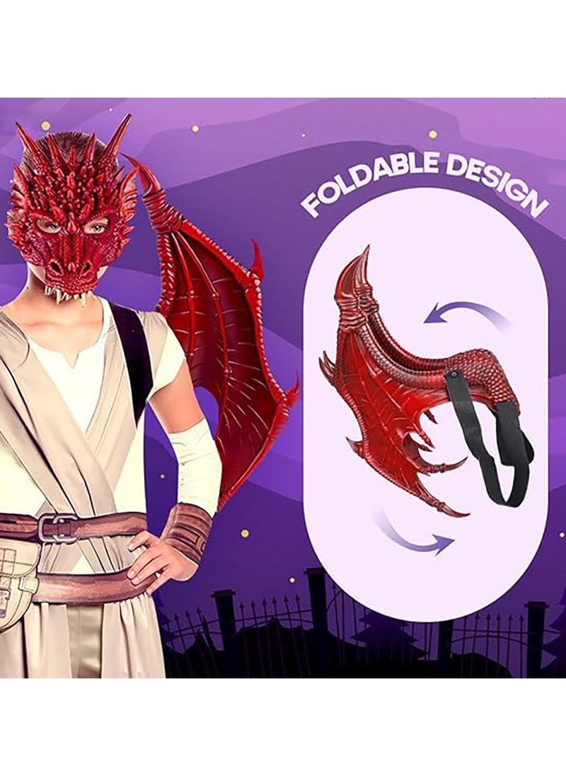 VUCATIN 3PCS Dragon Costume Cosplay Costume for Kids Dinosaur Wings Tail Mask Set Boys Girls Children Dress Up Props for Festival Cosplay Party Dress(Red)  - Image 2