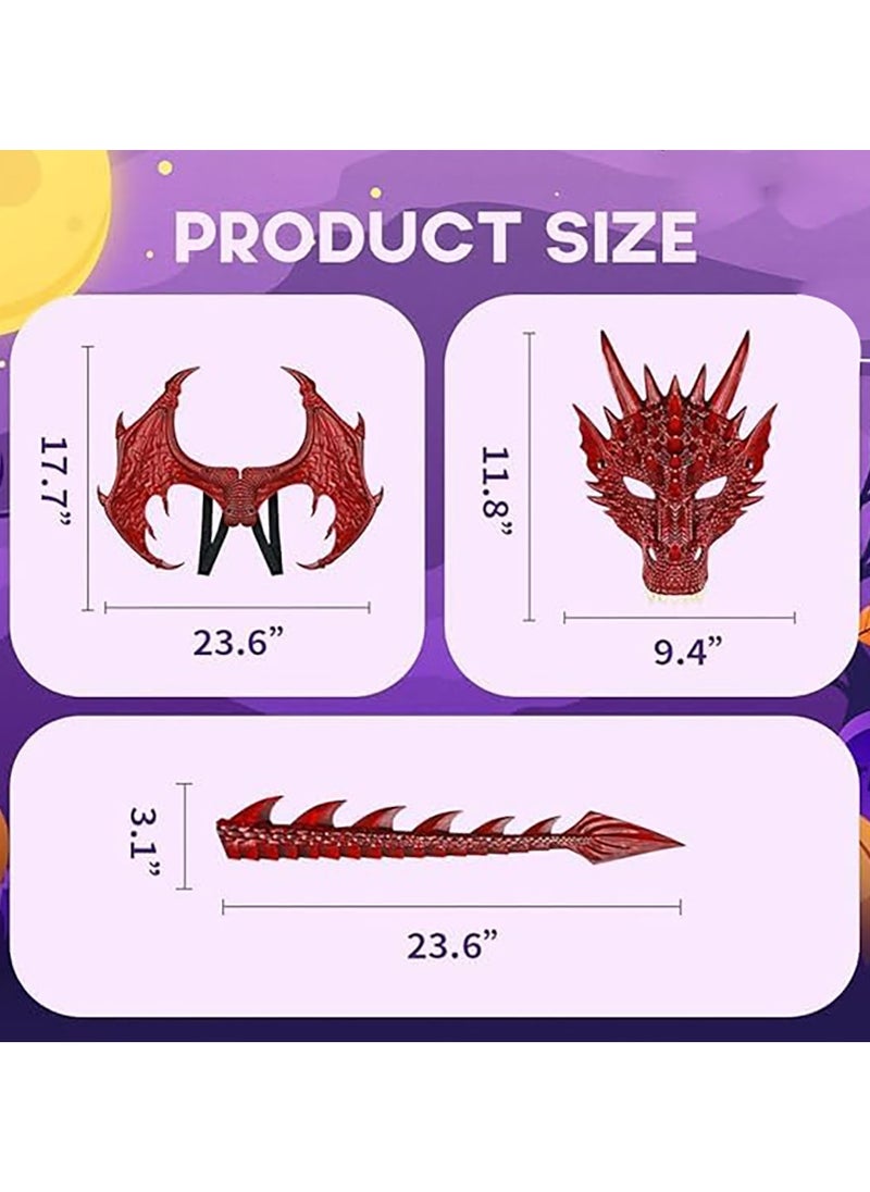 VUCATIN 3PCS Dragon Costume Cosplay Costume for Kids Dinosaur Wings Tail Mask Set Boys Girls Children Dress Up Props for Festival Cosplay Party Dress(Red)  - Image 5