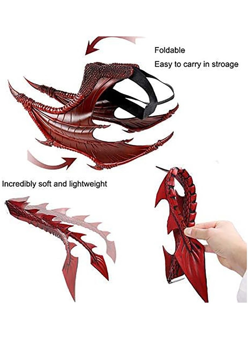 VUCATIN 3PCS Dragon Costume Cosplay Costume for Kids Dinosaur Wings Tail Mask Set Boys Girls Children Dress Up Props for Festival Cosplay Party Dress(Red)  - Image 3