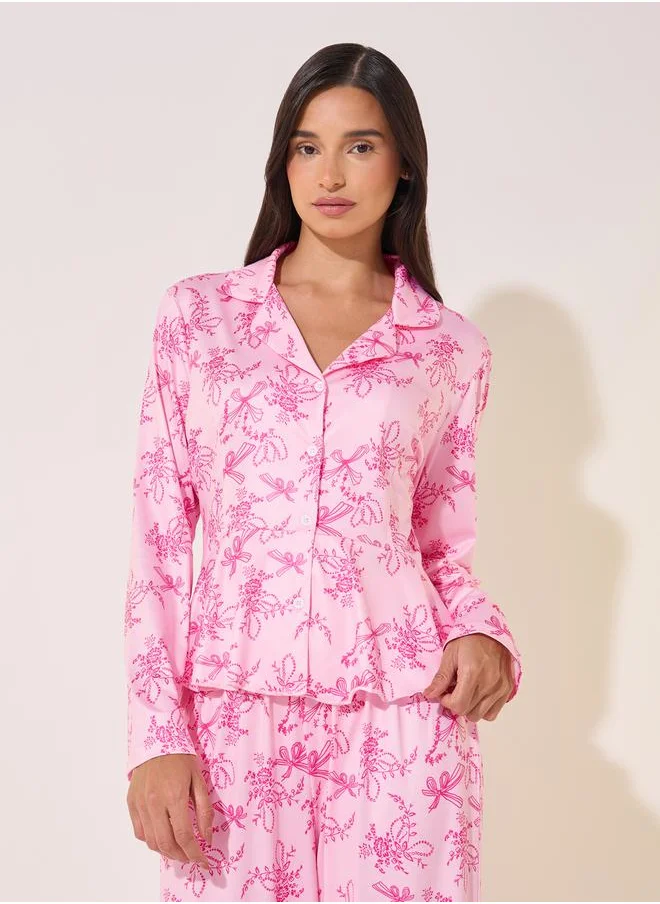 Styli Printed Collared Shirt and Pyjama Set