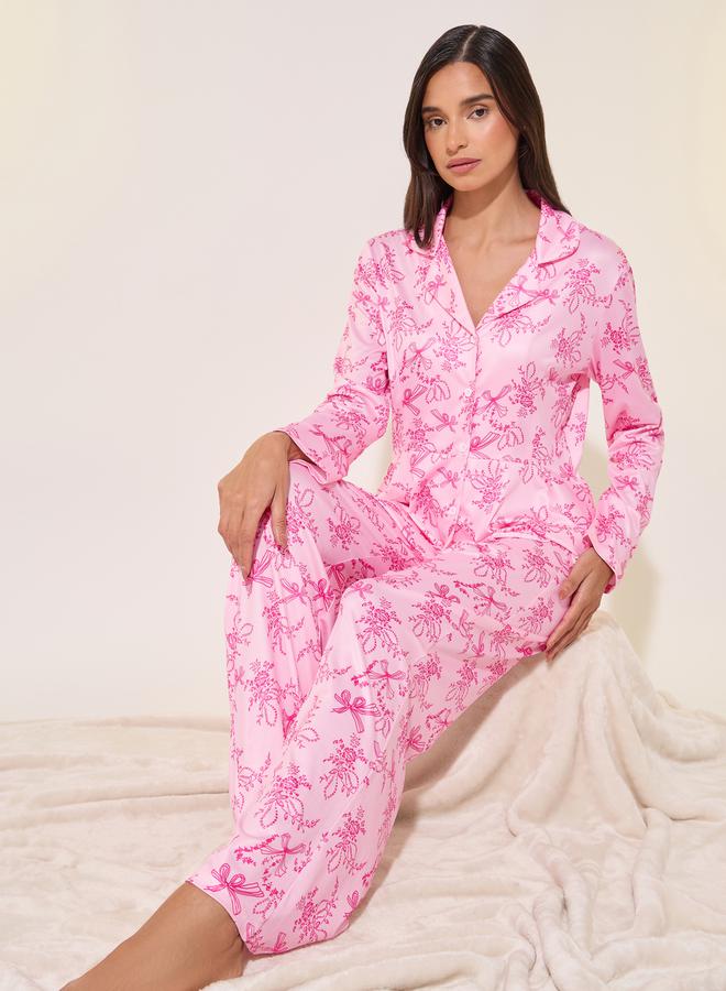 Take Two Printed Collared Shirt and Pyjama Set  - Image 1