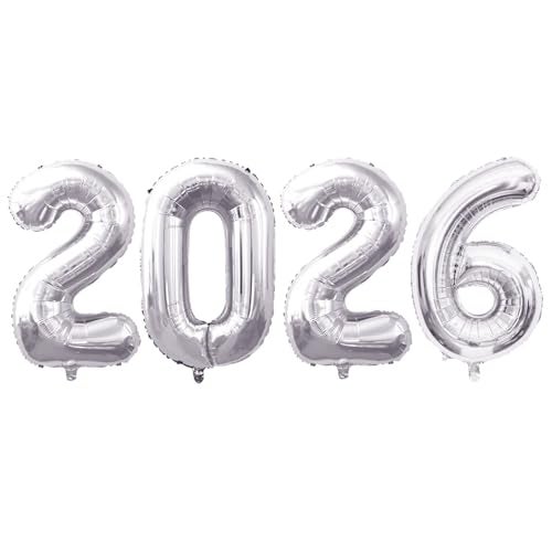 GOER 2026 Foil Number Balloons for 2026 New Year Eve Festival Party Supplies Graduation Decorations Silver32 Inch - Image 1