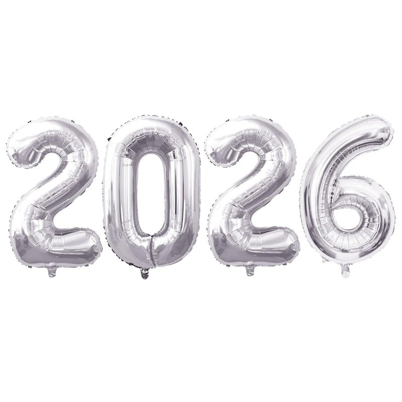 GOER 2026 Foil Number Balloons for 2026 New Year Eve Festival Party Supplies Graduation Decorations Silver32 Inch - Image 2