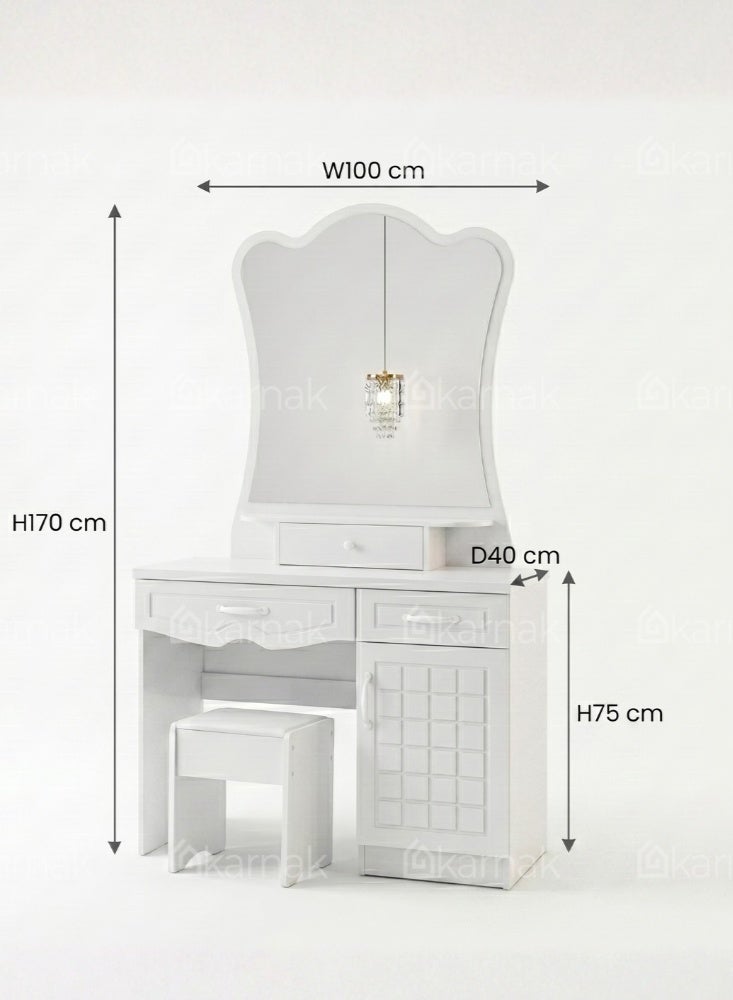 Karnak Boon White Dressing Table with Mirror | Storage Drawers and Cabinet | Wooden Vanity Table with Stool | Modern Compact Makeup Table for Bedroom Furniture - Image 5