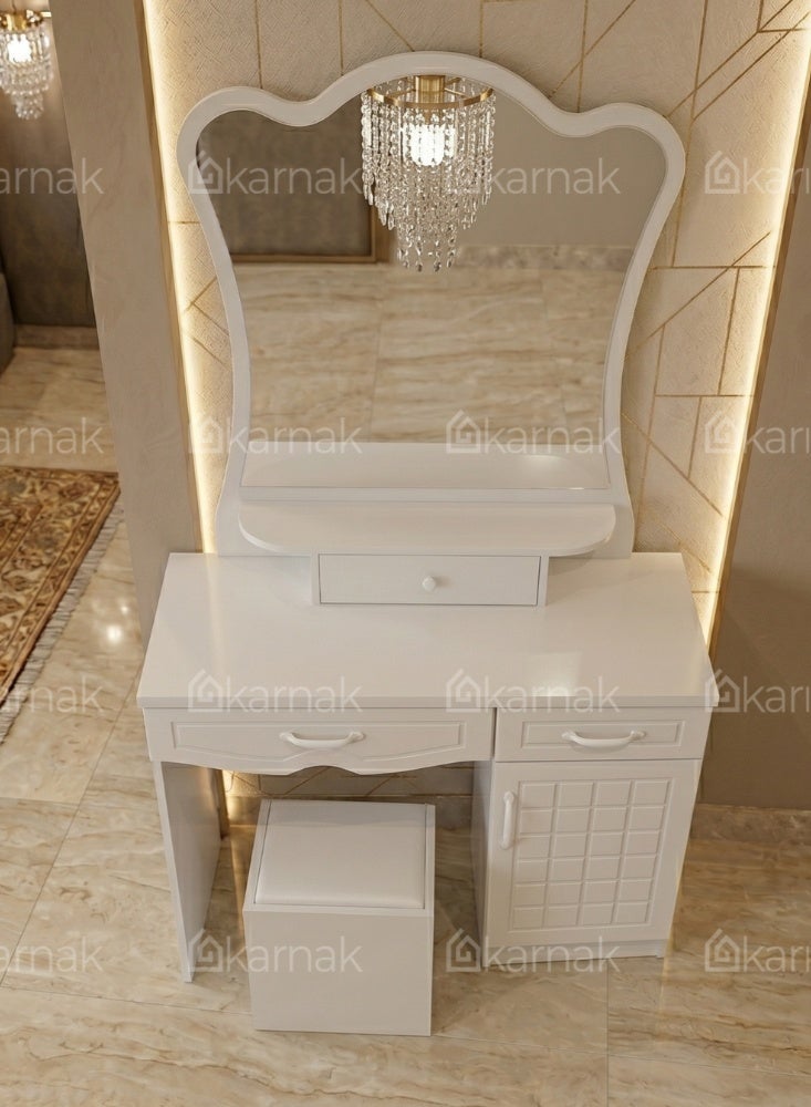 Karnak Boon White Dressing Table with Mirror | Storage Drawers and Cabinet | Wooden Vanity Table with Stool | Modern Compact Makeup Table for Bedroom Furniture - Image 2