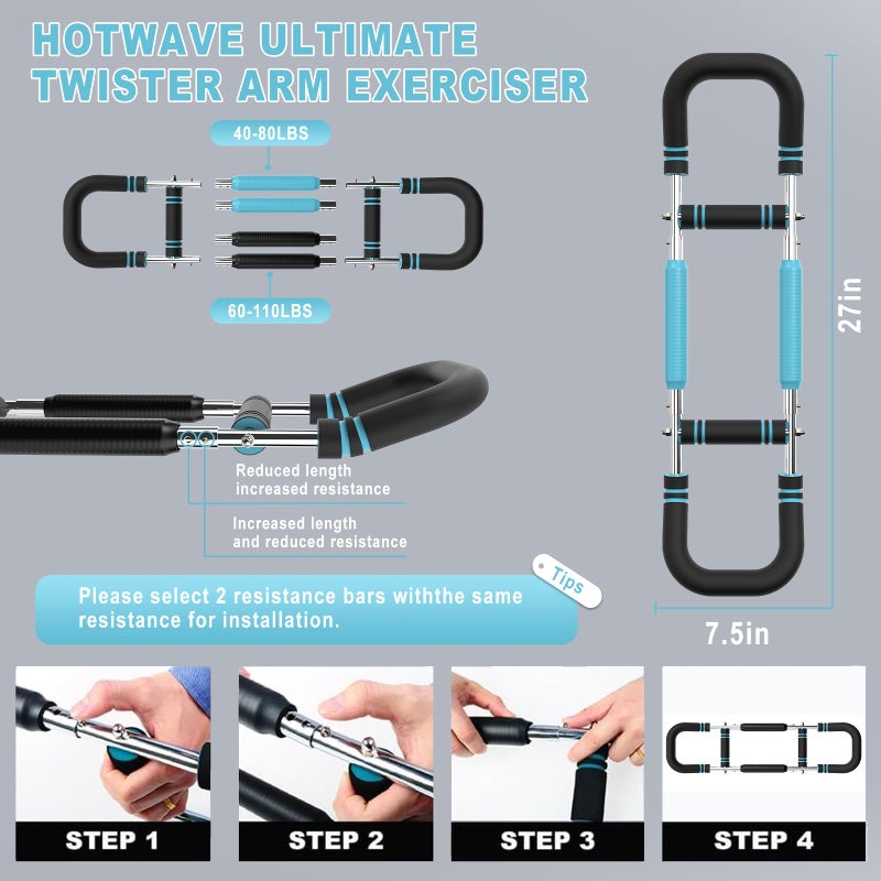 Hot Wave HOTWAVE Twister Arm Trainer with 4 Spring, Chest Workout Equipment Exerciser for Men, Adjustable Arm and Chest Twister Trainer for Women - Portable Home Fitness Equipment for Upper Body Muscle - Image 2