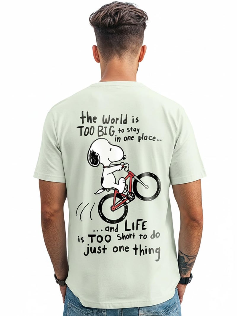 Bewakoof X Official Peanuts Merchandise Men's Move On Graphic Print 100% Cotton T-Shirt - Regular Fit, Round Neck, Half Sleeves Green - Image 1