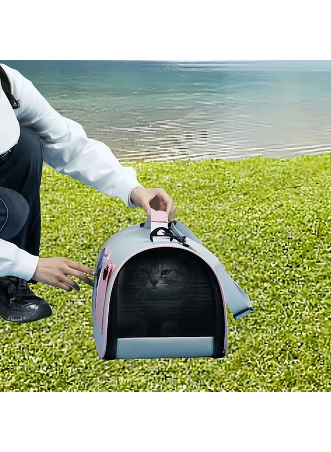 حقيبة ظهر القط الوردي متعددة الاستخدامات مصنوعة من البوليستر المتين حاملة حيوانات أليفة قابلة للتنفس مع حزام حمل متقاطع - Image 4