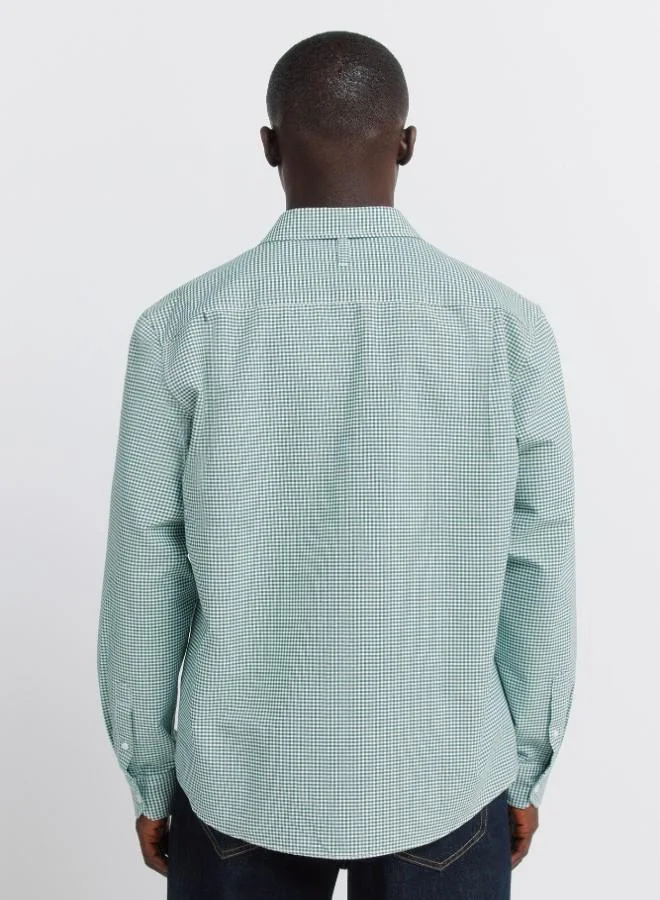 Springfield  100% cotton regular fit button-down gingham print easy-iron easy care long sleeve shirt for Men | Best Price UAE
