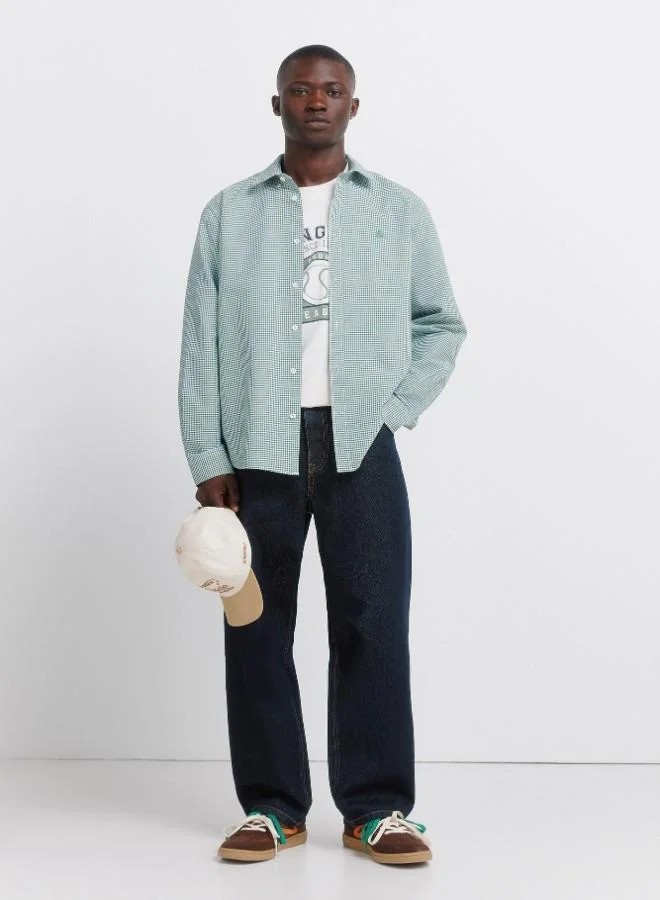 Springfield 100% cotton regular fit button-down gingham print easy-iron easy care long sleeve shirt