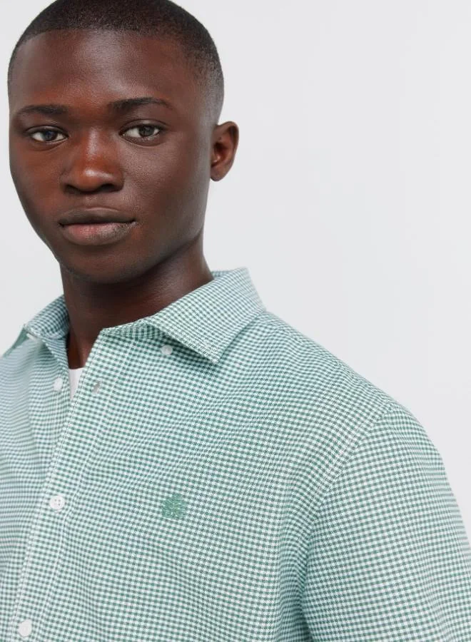 Springfield  100% cotton regular fit button-down gingham print easy-iron easy care long sleeve shirt for Men | Best Price UAE