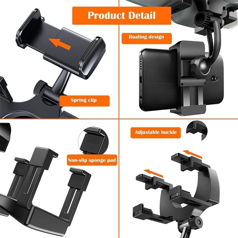 Khazna Car Rearview Mirror Phone Holder, Car Phone Mount Phone Bracket, Phone Stand with 360° Swivel and Adjustable Clips, Universal Smartphone Cradle（Black） - Image 5