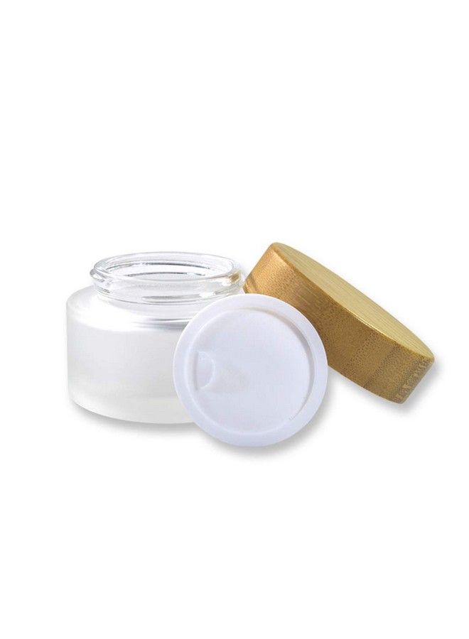 Furnido Frosted Glass Cream Jars2 Pack 100Ml/3.4Oznatural Bamboo Lids Empty Refillable Cosmetic Container Bottles Glass Cosmetic Sample Jars With Lids For Face Cream Make Up Eye Shadow Travel  - Image 3