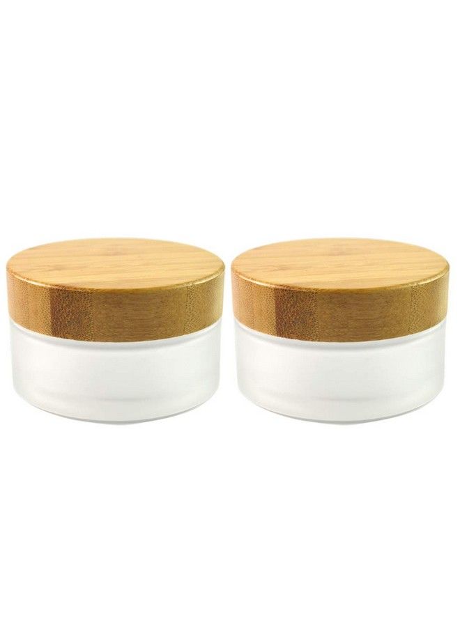 Furnido Frosted Glass Cream Jars2 Pack 100Ml/3.4Oznatural Bamboo Lids Empty Refillable Cosmetic Container Bottles Glass Cosmetic Sample Jars With Lids For Face Cream Make Up Eye Shadow Travel  - Image 1