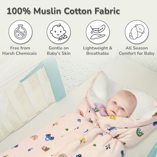 R for Rabbit Snuggy Bliss Baby Sleeping Bag Bedding Set | Premium 100% Muslin Cotton Carrying Nest for New Born Babies & Infant | Travel Friendly for 0-6 Months Baby Girl and Boy (Teddy Pink) - Image 3