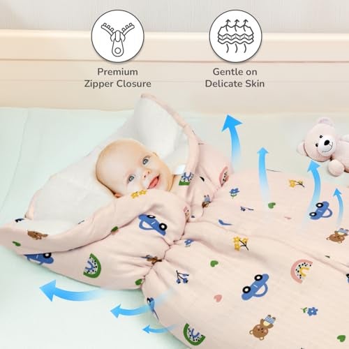 R for Rabbit Snuggy Bliss Baby Sleeping Bag Bedding Set | Premium 100% Muslin Cotton Carrying Nest for New Born Babies & Infant | Travel Friendly for 0-6 Months Baby Girl and Boy (Teddy Pink) - Image 2