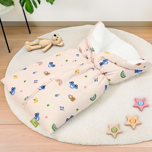 R for Rabbit Snuggy Bliss Baby Sleeping Bag Bedding Set | Premium 100% Muslin Cotton Carrying Nest for New Born Babies & Infant | Travel Friendly for 0-6 Months Baby Girl and Boy (Teddy Pink) - Image 1
