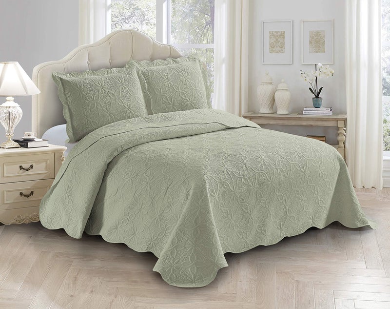 Fancy Linen 3pc Embossed Coverlet Bedspread Set Oversized Bed Cover Solid Floral Daisy Pattern New  Allis KingCalifornia King Light Green