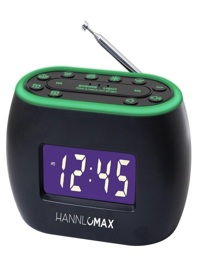 ساعة منبه راديو FM مزودة براديو HANNLOMAX HX-161CR PLL، شاشة LCD مع خاصية التعتيم، إضاءة ليلية RGB بسبعة ألوان، منفذ USB للشحن بقوة 1 أمبير، هوائي تلسكوبي، تعمل بالتيار المتردد فقط. (أسود)
