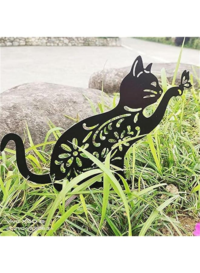 Cat Hollow Silhouette Stakes Iron Art Pile Plug-in Posts Standing Statue Garden Decoration Ornaments for Yard Lawn