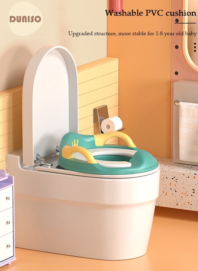 DUNISO Potty Training Toilet Seat Anti-Slip Toilet Trainer Ring with Detachable Cushion Sturdy Handle and Backrest, Splash Guard Potty Chair for Toddler Boy Girl Fit Round Oval Toilet - Image 3