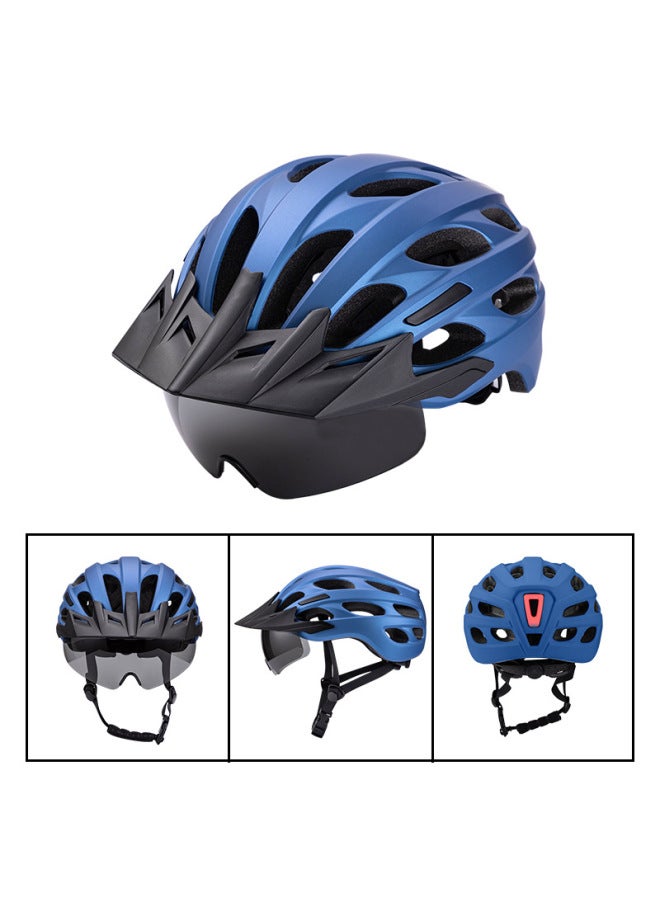 Metallic Blue Magnetic Lens Brim With Light Version Cycling Helmet Dedicated Road Bike Helmet Integrated Molding