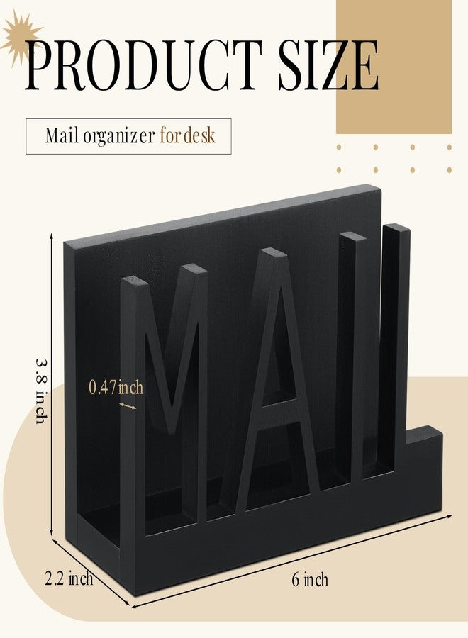 Vercraft Mail Holder Countertop Organizer Black Wood Cutout Mail Letter Holder, Mail Organizer Holder Letter and Document Storage Rack for Office Home Dorm Room - Image 2