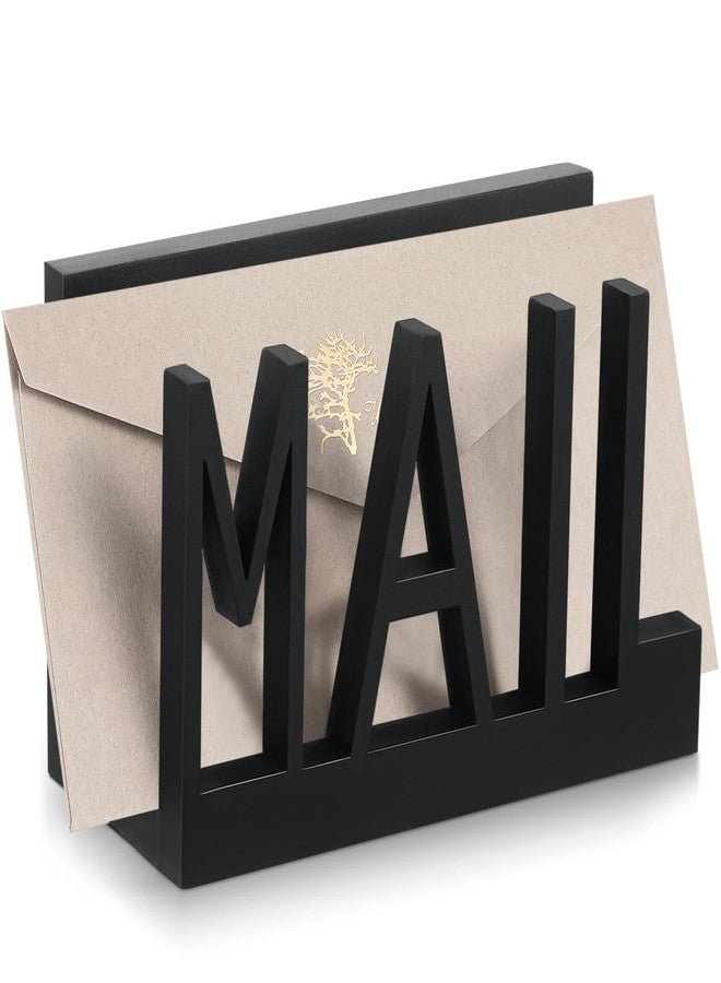 Vercraft Mail Holder Countertop Organizer Black Wood Cutout Mail Letter Holder, Mail Organizer Holder Letter and Document Storage Rack for Office Home Dorm Room - Image 1
