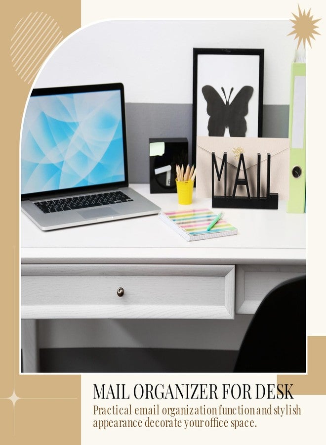 Vercraft Mail Holder Countertop Organizer Black Wood Cutout Mail Letter Holder, Mail Organizer Holder Letter and Document Storage Rack for Office Home Dorm Room - Image 4