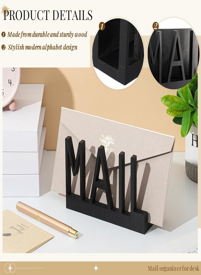Vercraft Mail Holder Countertop Organizer Black Wood Cutout Mail Letter Holder, Mail Organizer Holder Letter and Document Storage Rack for Office Home Dorm Room - Image 3