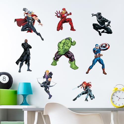 WALL PALZ Marvel The Avengers Wall Decals – Set of 8 Hulk Iron Man Captain America Black Panther Removable Vinyl Stickers for Kids Bedroom Playroom Bathroom - Peel and Stick Room Décor - Image 1
