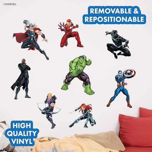 WALL PALZ Marvel The Avengers Wall Decals – Set of 8 Hulk Iron Man Captain America Black Panther Removable Vinyl Stickers for Kids Bedroom Playroom Bathroom - Peel and Stick Room Décor - Image 2