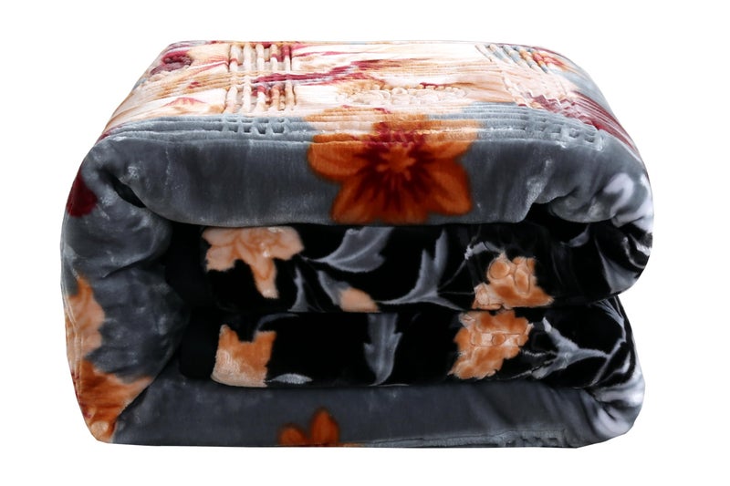 Nestl 12 Lbs Velvet Fleece Blanket for Winter - 2 Ply Heavy & Warm Korean Style Bed Blanket - Reversible Printed Raschel King Size Blanket - Wrinkle & Fade Resistant - 87 x 94 Inches - Black & Grey - Image 2
