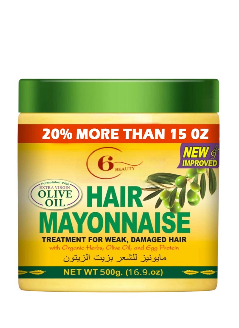 6 BEAUTY - Organic Hair Mayonnaise Treatment for Damaged Hair | 500g - Repair & Strengthen Weak Hair - Image 1