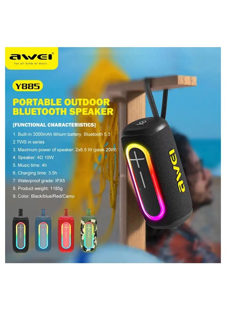 أوي Awei Y885 Bluetooth Speaker LED Flashing Soundbar Portable Outdoor Indoor Subwoofer TWS Hifi Loudspeaker Support TF Card AUX  - Image 2