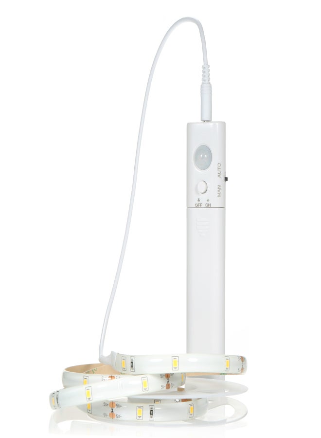 بلوسي شريط إضاءة حساس للحركة بتقنية PIR، مزود بوضعين للتشغيل التلقائي واليدوي، يعمل بالبطارية، طوله متر واحد، يحتوي على 30 مصباح LED من نوع SMD2835، مناسب لخزائن الملابس والدواليب. - Image 4