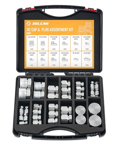 ZELCAN Hydraulic Hose Tube and Pipe Fitting Kit, 37 Degree JIC Cap and Plug Assortment Kit, Heavy Duty Seal Adapter Set w Precision Threading, Steel Flare Fitting Set, Dash Sizes 4 6 8 10 12 16 - Image 1