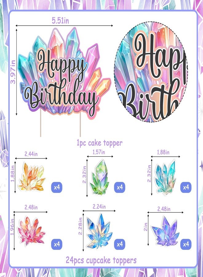 Fangleland 25Pcs Colorful Crystals Birthday Cake Cupcake Toppers, Geology Themed Happy Birthday Cake Decorations Crystals Theme Cupcake Picks for Bday Baby Shower Party Supplies - Image 3