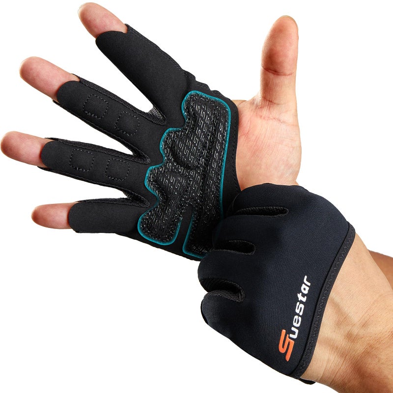 SueStar Partial Weight Lifting Gloves, 3/4 Finger Workout Gloves for Men Women, Full Palm Protection & Silicone Grip Gym for Weightlifting Exercise Fitness Smartwatch Friendly (Black, Medium) - Image 1