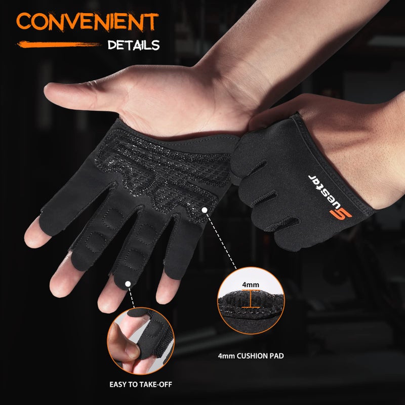 SueStar Partial Weight Lifting Gloves, 3/4 Finger Workout Gloves for Men Women, Full Palm Protection & Silicone Grip Gym for Weightlifting Exercise Fitness Smartwatch Friendly (Black, Medium) - Image 3