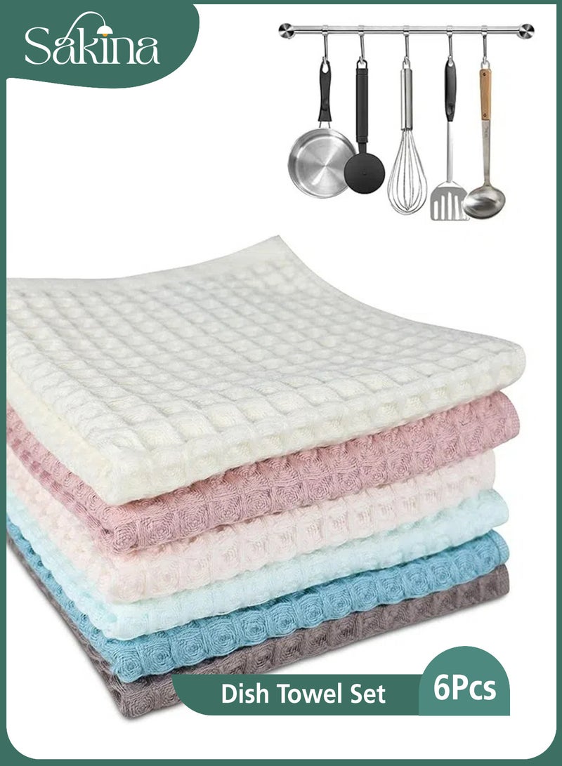 Sakina 6 Pcs Waffle Weave Dish Cloths, Cotton Kitchen Towels, Super Absorbent Quick Drying, Fast Drying Lightweight Washcloths Reusable Cleaning Cloths, Essential for Home Use(34x34cm) - Image 1