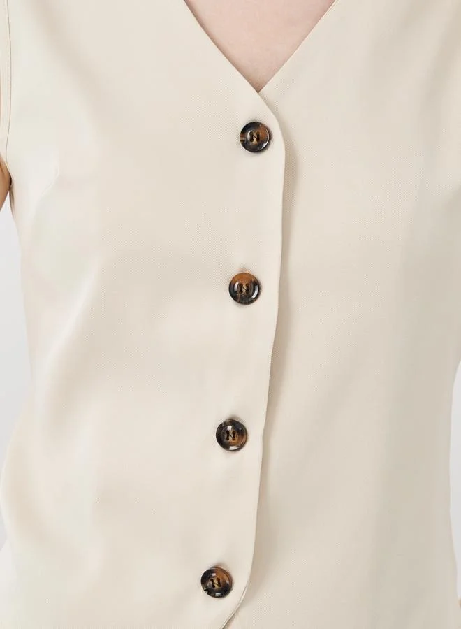 Take Two Take Two Solid V-Neck Buttoned Vest Top