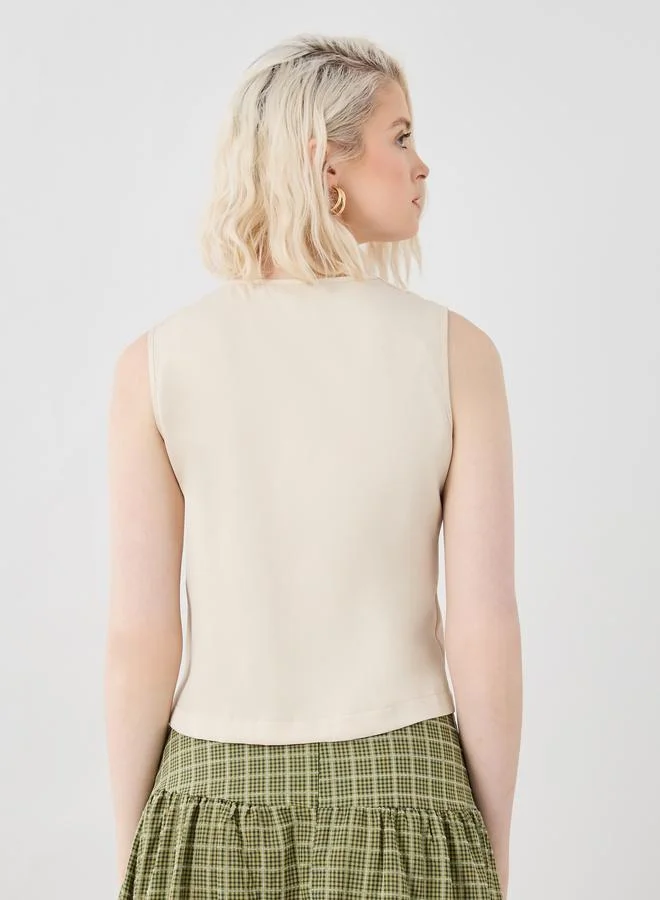 Take Two Take Two Solid V-Neck Buttoned Vest Top